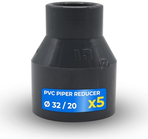 DOJA Barcelona Manicotto Riduzione PVC Ø 32mm x 20mm - Confezione da 5 - Installazione Facile - PVC Riduttore Tubo Raccordo con Dimensioni Precise - Riduttore Tubo per Versatilità di Applicazioni