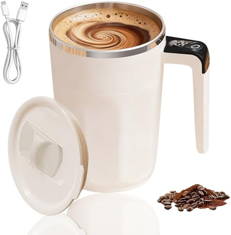 400ML Magnetische Selbstrührende Tasse mit Temperaturanzeige, 316 Edelstahl Kaffeebecher mit Deckel, Intelligente Kaffeetasse Thermobecher Henkel,Selbstrührender Kaffeebecher für Kaffee Milch Tee (B)