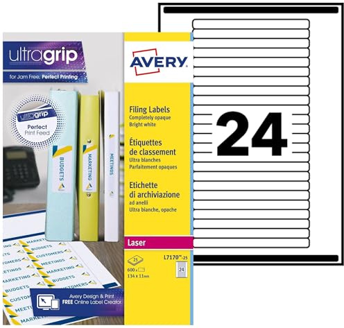 Avery L 7170-25-Etichette per raccoglitori, 134 x 11 mm, confezione da 600 etichette 7170-25 L)