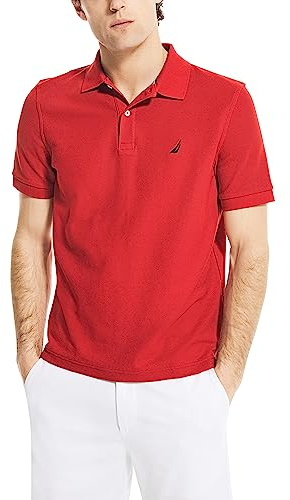 Nautica Men's Short Sleeve Solid Deck Polo Shirt, Nautica Red, Small
