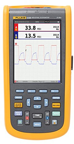 Fluke 123B Industrial ScopeMeter hand-held Oscilloscope, 2 input channels, 20 MHZ bandwidth, SCC120 Kit