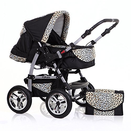 dein_babyladen Kombi-Kinderwagen Flash 2 in 1 inkl. Sportsitz und umfangreichem Zubehör in Schwarz