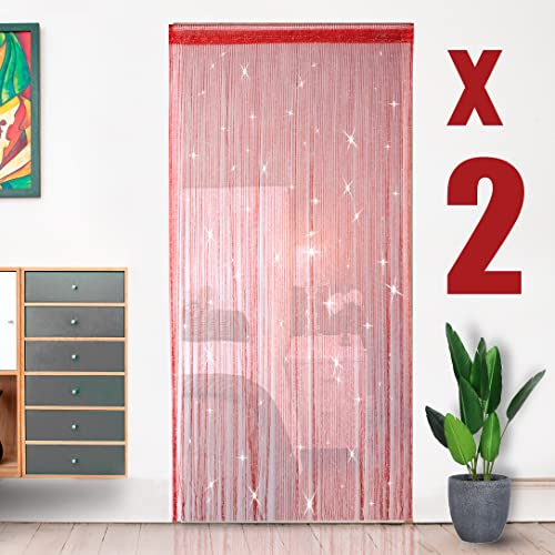 HYSENM 2 Tende 100 x 200 cm Tenda a Fili Glitterata Pannelli divisori per interni Tende per porta finestra Divisorio di Stanze Tenda zanzariera porta finestra, Vino rosso