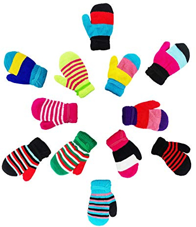 12 Pairs Kids Winter Gloves, Children Bulk Pack Fun Colorful Cute Magic Glove for Boys & Girls