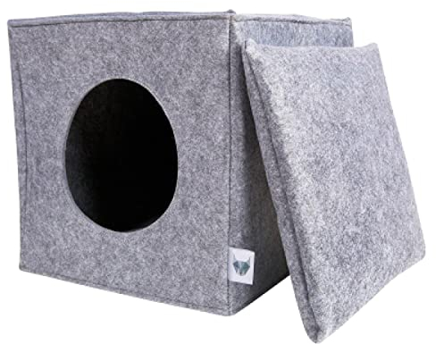 VIIRKUJA Filz Katzenhöhle in Hellgrau inkl. Kissen Passend für z.B. IKEA Expedit & Kallax Regal - Extra Flauschiges Kissen - Besonders stabil und warm
