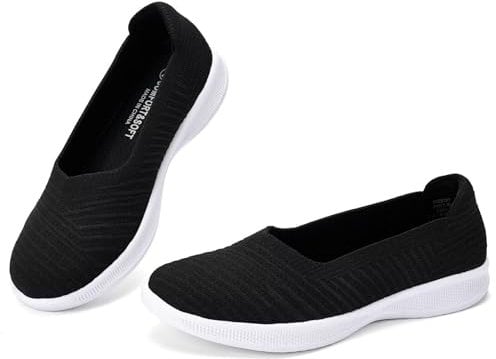 konhill Zapatos Planos Mocasines Mujer Cómodos Casuales Slip on Loafers Zapatos de Punto Vestidos Zapatos Ligeros para Caminar EU 36,5 Negro