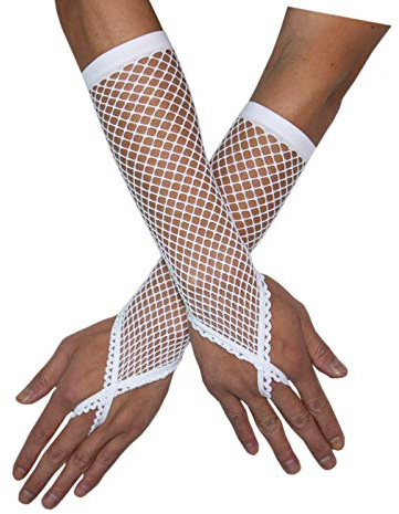 Seeksmile 80er Jahre Party Zubehör Netz Fingerlose Netzhandschuhe - Weiß - Medium