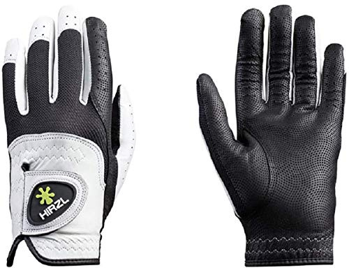HIRZL Trust Control 2.0 Golf Glove, All Weather Mens Golf Glove, White/Black, Kangaroo Leather Palm, Cabretta Leather Backhand, Trusted by Pro’s, Sweat Free, Ultimate Grip