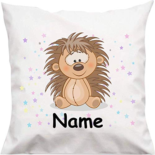Shirtinstyle Kopfkissen, Igel mit Wunschname, Text, Wunschtext, Kinder Kinderzimmer Deko, Dekokissen mit Füllung, Motiv, Logo, Name, Größe 40x40cm