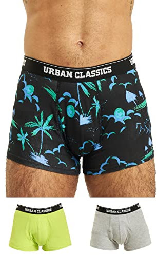Urban Classics Herren Boxer Shorts 3-Pack Boxershorts, Island AOP+Lime+Grey, L