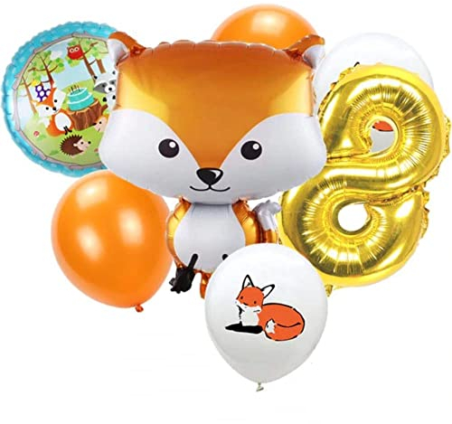 DIWULI Fuchs Luftballon Set 8 Jahre - Waldtiere Geburtstag