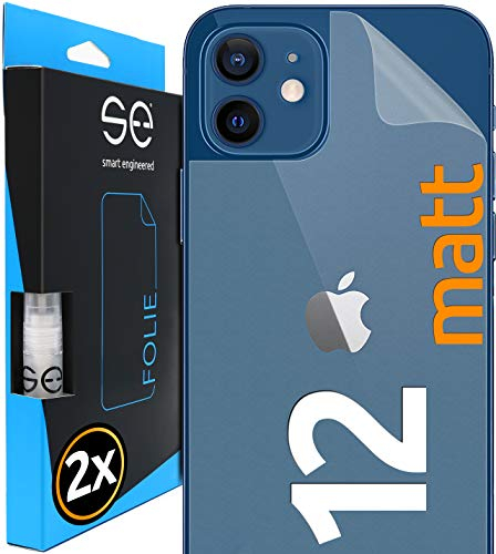 2x se® Protector 3D Antirreflejo para la Parte Trasera de Apple iPhone 12, Protección Solar, Instalación sin Burbujas, Mate, Protección contra Suciedad, Golpes y Arañazos, Matériau TPU