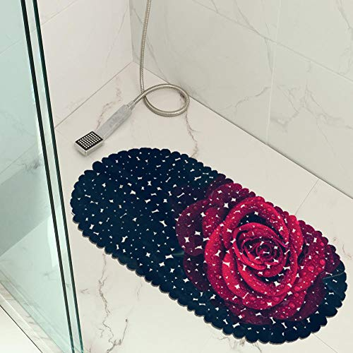 Jaeknxcg Badewanneneinlage rutschfest Badematten für Wanne Duschmatte mit Abflusslöchern Saugnäpfe Maschinenwaschbar 35X70CM Rose