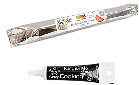 Rouleau pâte à sucre blanche Ø 36 cm + Stylo glaçage noir