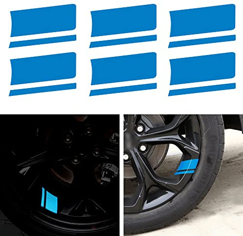 TOMALL 6 calcomanías reflectantes para llantas de coche, vinilo reflectante, decoración de seguridad, calcomanías universales para parachoques y guardabarros (azul)