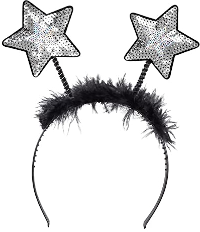 Boland - Sterne Tiara mit Pailletten, Haarreif mit Federn, Kopfschmuck, Kostüm, Karneval, Mottoparty, Silvester, Silber