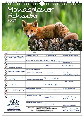 Wandplaner Familienplaner 4 Spalten - Fuchszauber DIN A3 Kalender für 2023 Fuchs und Füchse