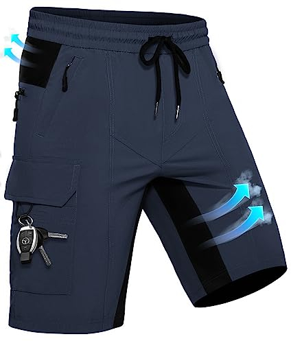 Pantaloncini Uomo Bermuda con 5 Tasche, Pantaloncino Ciclismo MTB Sportivo da Esterno Rapido Asciugamento, Biciclette Shorts Funzionale Stretch per Lavoro Escursionismo e Trekking (Blu Marino,XXL)