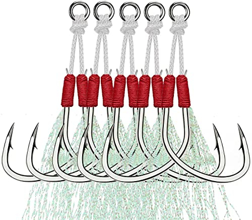 THKFISH Assist Angelkaken Salzwasser Dancing Stinger Jigging Hooks Double Assist Ersatz Angelhaken für Angeln Jigging Kunstköder Haken rot-4-0-5pcs