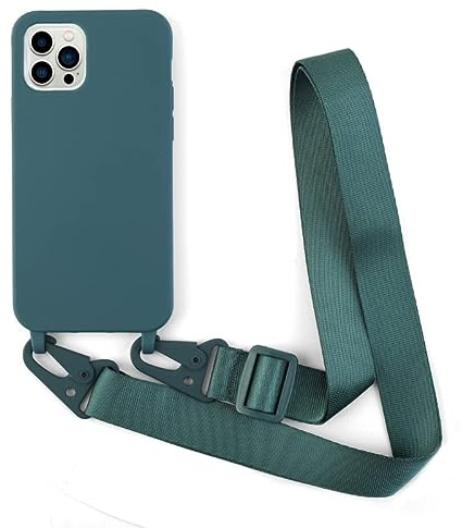 Leather Armor Handykette Hülle für iPhone 13 Pro(6.1) mit Band Halsband Lanyard (abnehmbar) Handyhülle,Handyhülle mit Verstellbarer Lanyard,Stoßfest Silikonhülle Handykette Handyhülle .-Grün