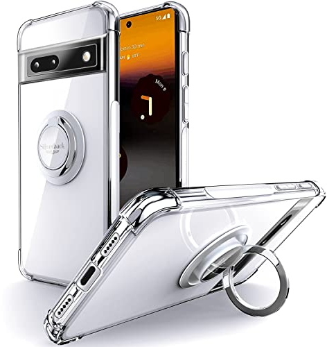 Silverback für Google Pixel 6A 5G Hülle, Handyhülle mit 360 Grad Ring Halter Schutzhülle TPU Schock Stoßfester Stoßfänger Weiche Dünn für Pixel 6A 5G Case - Transparent