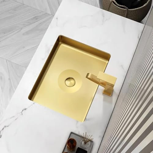 Weibath Gold Badezimmer Waschbecken Luxus Edelstahl Rechteckig Waschbecken Unterbau Badezimmer Waschbecken (Gold)