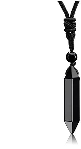 Jovivi Mens Necklace for Men,Black Obsidian Healing Crystal Gemstone Hexagonal Point Pendant Necklace Jewellery Gifts for Men Women