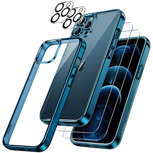 JETech 5 in 1 Cover per iPhone 12 Pro Max 6,7 Pollici, con 2 Pellicola Protettiva e 2 Protezione Fotocamera, Vetro Temperato Film a Copertura Totale, Custodia Antiurto (Navy)