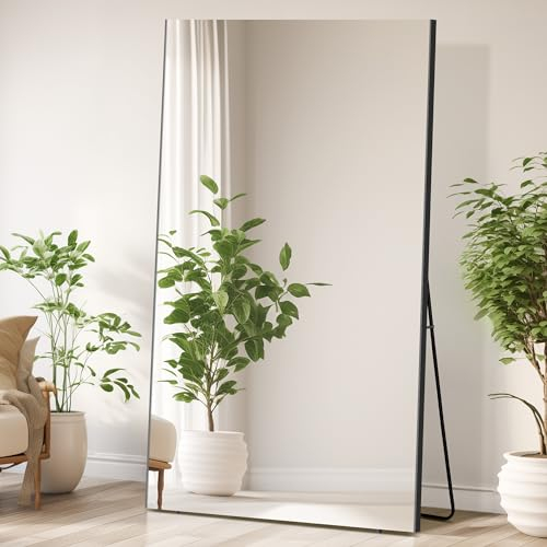 brisafe Miroir sur Pied 180 x 100 cm, Miroir de Sol Pleine Longueur avec Cadre Noir, Grand Miroir Mural Miroir avec Film Nano Incassable pour Chambre, Salon, Entrée, Salle de Sport