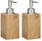 Relaxdays 2 x Seifenspender Bambus, eckig, manueller Pumpspender, HBT: 18 x 6,5 x 8 cm, nachfüllbar, Lotionspender, Natur