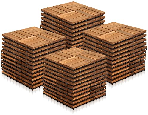 Vigevee Caillebotis Exterieur Lot de 44 Dalles en Bois de d'acacia 4 m² 30x30 cm Carrelage Exterieur Terrasse Caillebotis Bois pour Patio,Balcon, Jardin, Balcon