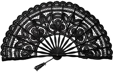 Yurosiay Lace Fan Flowers Embroidered Lace Fan Foldable Hand Fan Bamboo with Lace Handmade Vintage Wedding Fan Lace Bridal Fan Lace for Wedding Party Black
