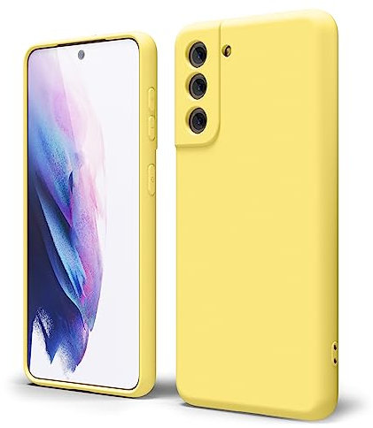 Oakxco for Samsung Galaxy S21 Phone Case Liquid Silicone Grip, Cute Thin Slim Soft Rubber TPU Plain Smooth Gel Cover for Women Girl Aesthetic Design, Matte Solid Protective & Shockproof Bumper, Yellow
