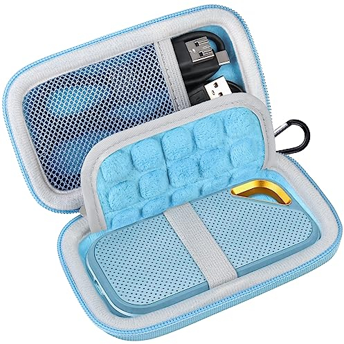 Lacdo Étui Disque Dur Externe Housse de Protection pour SanDisk Extreme Pro/SanDisk Extreme Portable SSD Externes SDSSDE81 SDSSDE80 500GO 1TO 2TO 4TO USB-C EVA Antichoc Étanche Pochette Case, Azur