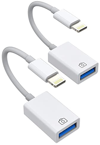 Lot de 2 câbles adaptateur Lightning USB pour iPhone, jack OTG, claviers USB, lecteur de cartes, appareil photo, lecteur de cartes, souris, accessoires Flash Drive compatible avec 14 13 12 11 Pro Max