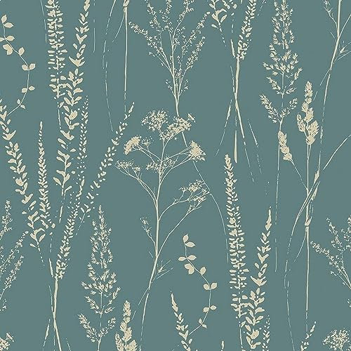Attitude Meadow Flowers Teal Wallpaper - Vertical Floral Art - Paste The Wall Textured Blown Vinyl