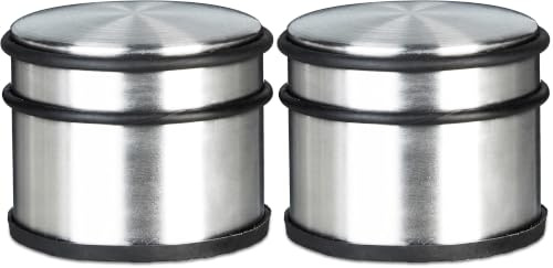 Relaxdays Türstopper Hoch, Edelstahl, Für Fenster und Türen, Groß, Gummi-Schutz, Für schwere Türen, HBT: ca. 7,5 x 9,5 x 9,5 cm, silber (Packung mit 2)