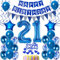 Luftballons 21. Geburtstag Dekoration Mann - Ballon Deko Männer Blau - Tortendeko 21 Jahre - Birthday Banner Party Deko
