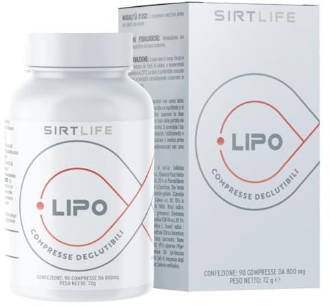 SIRTLIFE LIPO Prodotto Naturale in grado di Promuovere il Dimagrimento, agendo sui Fattori Biologici. 90 compresse da 800 mg.