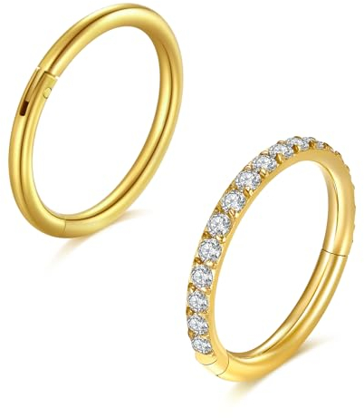 JFORYOU 2Stk Helix Piercings Nasenpiercing Ring Gold Silber Chirurgenstahl 16g 18g CZ Scharnier Segment Septum Conch Knorpel Nostril Ringe Piercing Schmuck für Männer und Frauen 8-10MM