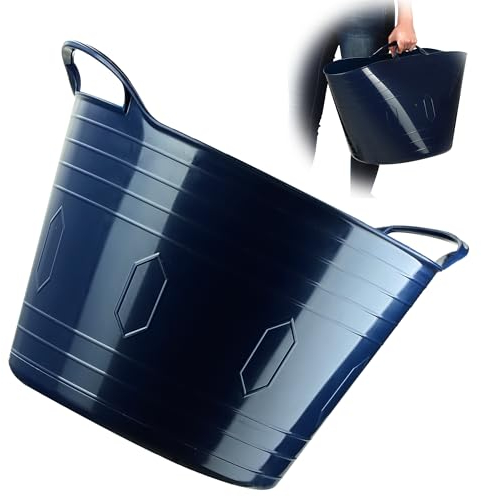 KADAX flexibler Kunststoffkorb mit Griffen, Wäschekorb, multifunktionaler Spielzeugkorb, Mehrzweckkorb, Runder Behälter für Kleidung, Universalkorb (Marineblau, 42L)