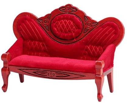 Milageto 1/12 Puppenhaus-Sofa, Puppenhaus-Möbel, Feengarten, viktorianische Bank, Holz-Mikrolandschaft, Rollenspiel-Spielzeug, Puppenhaus-Sofa, Dunkelrot