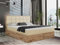 MKS MEBLE Boxspringbett 120x200 mit Bettkasten Eiche, Polsterbett 120x200 mit Matratze H3, Bett 120x200 mit Kopfteil, Bett mit Holzrahmen in Wotan Eiche - 120x200 - Creme Kunstleder - Albero-1