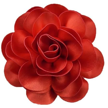 120MM Grande Broche En Satin Avec Fleur De Rose - Grande Broche En Tissu Camélia Classique Pour Fête De Mariage Danse Banquet Pour Femme - Accessoires De Costume - Bijoux Cadeaux (Rouge)