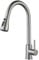 NewEast Single Lever Kitchen Tap With Pull Out Sprayer - Stainless Steel Faucet, Swan Neck Brushed Nickel Sink Mixer