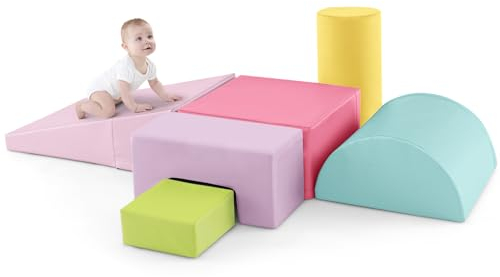 COSTWAY 6 STK. Schaumstoffbausteine, Riesenbausteine zum Toben und Klettern, Softbausteine aus Schaumstoff, Großbausteine Mehrfarbig, für Kinder im Vorschulalter, Babys und Schulkinder (Hellrosa)
