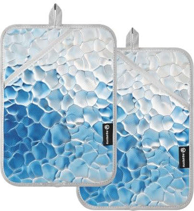 Topflappen für Ofen, hitzebeständig, blau-weiß, Farbverlauf, Topflappen für Küchen mit Tasche, Hot Pan Halter, Ofenpads, 2 Stück