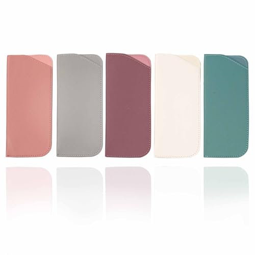 Eluckya Weiches Brillenetui für Damen, Reise-Sonnenbrillenetui, 17,8 x 7,6 cm, tragbare PU-Leder-Tasche in hellen Farben, 5 Stück, Weiß, Lila, Rosa, Blau, Grau, Einheitsgröße