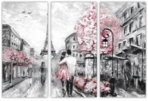 AREDE 3er Set Wandkunst Gemälde Bild Poster Illustration von Paris | 90 x 60 cm | Wandbilder Wanddekoration Home Office Wohnzimmer Schlafzimmer Dekoration | Fertig zum Aufhängen