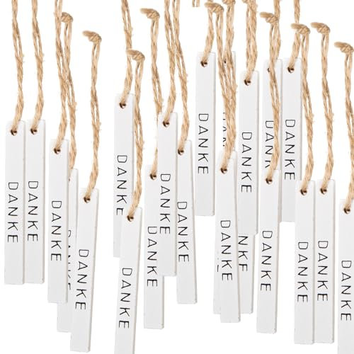 Logbuch-Verlag 20 Danke Anhänger aus Holz für Geschenke Kunden Mitarbeiter Ehrenamtliche 8 cm Dankesgeschek Holzanhänger weiß